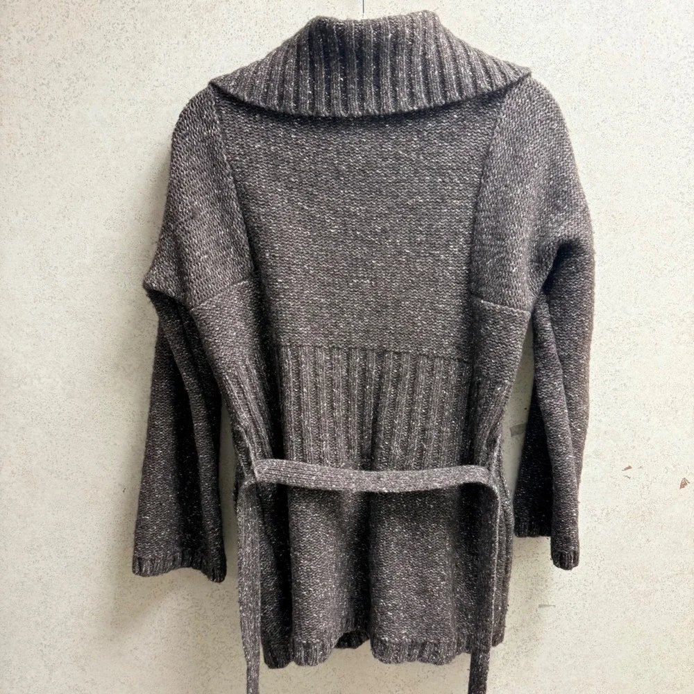 J. Crew Cardigan Sz‎ L Womens Brown Wool Blend  Belted Cozy Shawl Collar Sweater